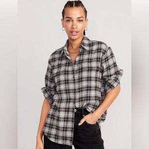 🆕 Old Navy Women’s Oversized Boyfriend Flannel Button Down Shirt L 12-14 Tall
